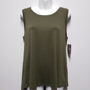 J. Jill Pima Back-Pleat Tank Top Moss Green Sleeveless Soft Pima Cotton Size M